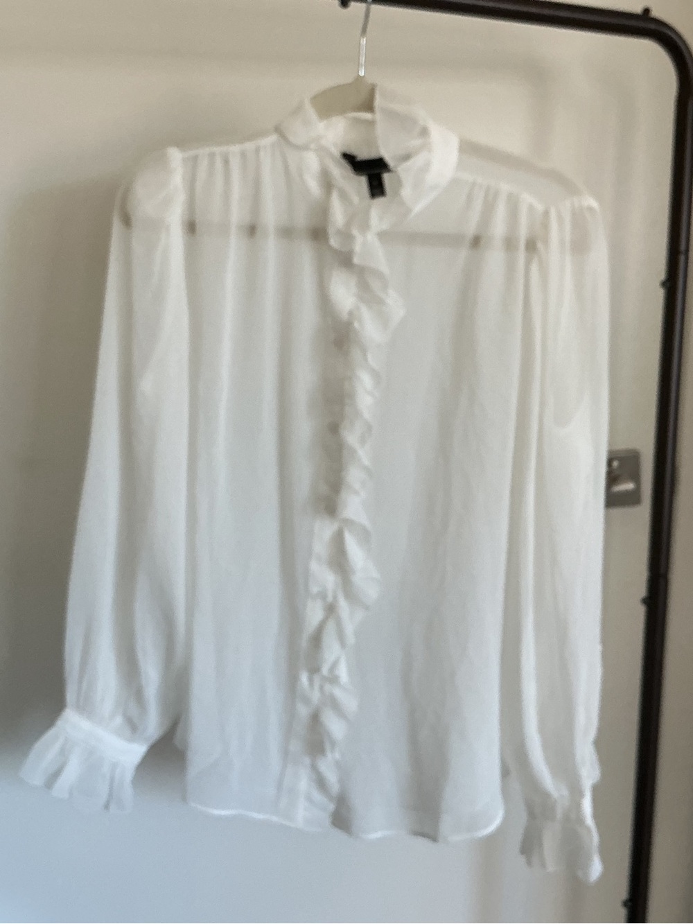White House Black Market White Ruffle-Neck Sheer Blouse